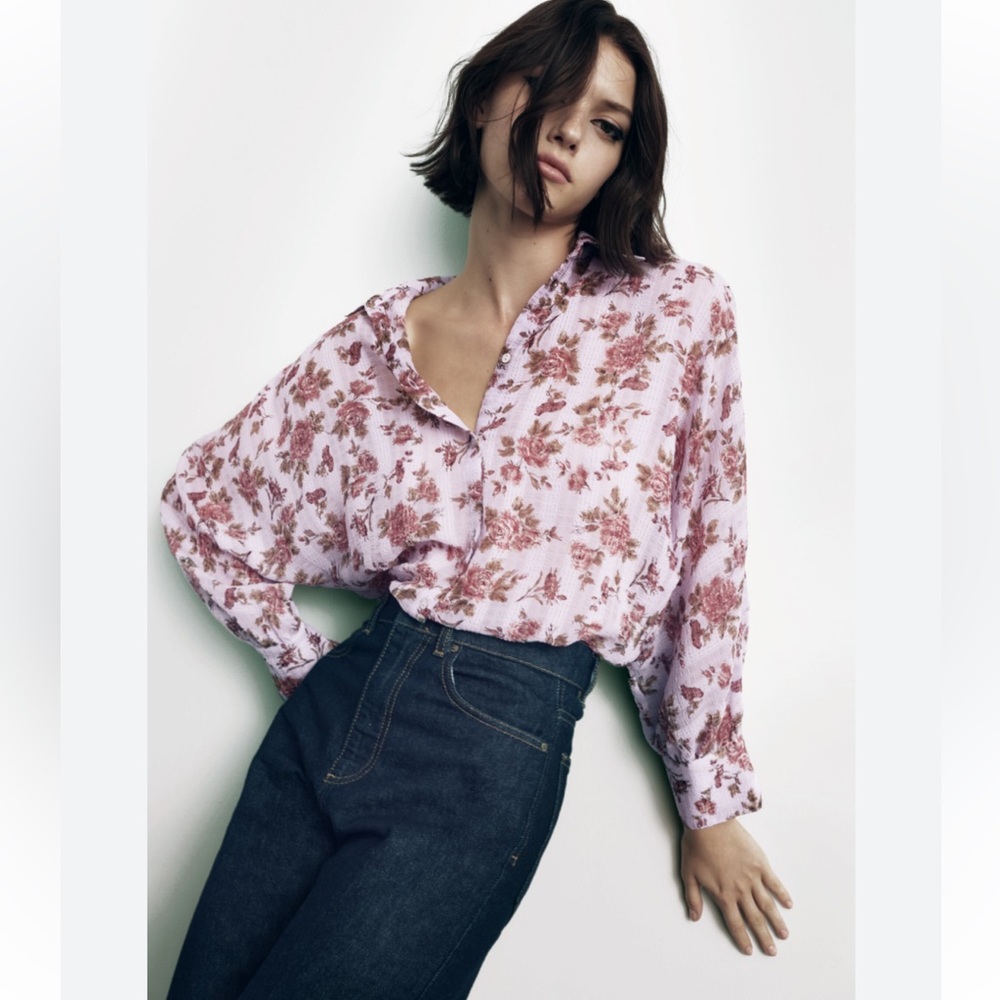 Zara Floral Print Blouse Size M